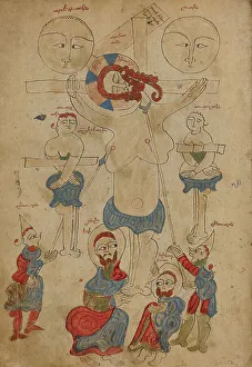 Sacrificial Prints: The Crucifixion and The Deposition; Gospel Book, 1386. Creator: Unknown