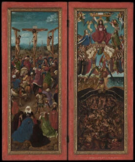 Last Judgment Gallery: The Crucifixion; The Last Judgment, ca. 1440-41. Creator: Jan van Eyck