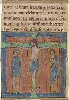 Miniature On Vellum Prints: The Crucifixion, late 12th century. Creator: Unknown