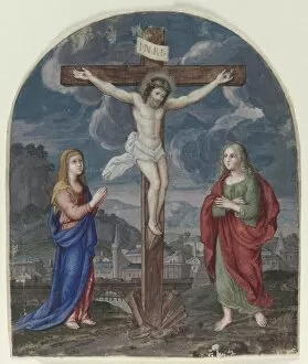 Antwerp Collection: The Crucifixion: Miniature Excised from a Prayer Book, c. 1540-1550. Creator: Unknown