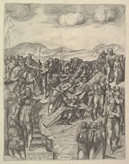 Apostle Prints: The Crucifixion of Saint Peter, after Michelangelos frescoes in the Pauline Chapel, Va