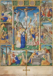 The Crucifixion with Six Scenes from the Passion of Christ. Artist: Master of Jacques de Besancon (active 1480-1510)