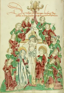 Stupid Prints: The Crucifixion with the Seven Wise and Seven Foolish Virgins, 1469. Creator: Unknown