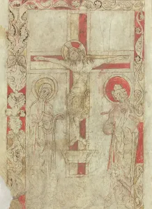 Miniature On Vellum Prints: The Crucifixion [verso], early 12th century. Creator: Unknown