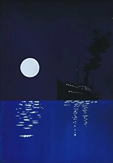 Lawrence And Co Gallery: Cruise Ship at Sea in Moonlight, 1909. Creator: Unknown