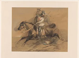 Defeating Prints: Crusader defeating a Turkish soldier, 1820-1883. Creator: Theodoor Schaepkens