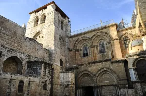 Crusader facade, Basilica of the Holy Sepulchre, Jerusalem, Israel, 2014. Creator: LTL