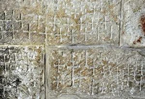 Crusader graffiti on the walls of the stairs leading to the Chapel of Saint Helena. Creator: Unknown