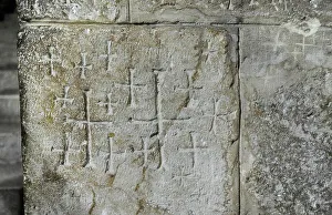 Crusader graffiti on the walls of the stairs leading to the Chapel of Saint Helena. Creator: Unknown