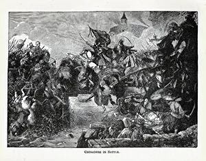 Saracen Prints: Crusaders in Battle, 1882. Artist: Anonymous