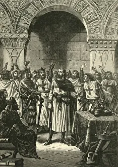 Support Prints: Crusaders Proclaiming Godfrey of Bouillon King of Jerusalem, 1890. Creator: Unknown