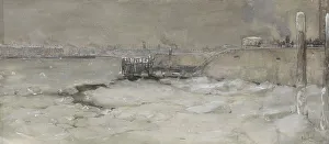 Harbour Wall Prints: Crushing the ice on the Maas in Rotterdam, 1907. Creator: Adolf le Comte