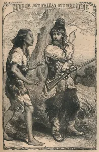 Desert Island Prints: Crusoe and Friday Out Shooting, c1870