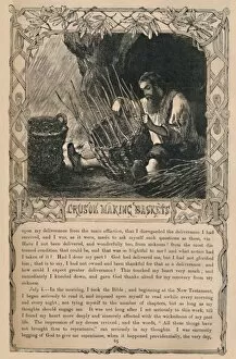Defoe Collection: Crusoe Making Baskets, c1870