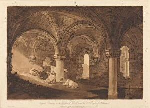 Vaulted Ceiling Gallery: Crypt of Kirkstall Abbey, published 1812. Creator: JMW Turner