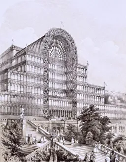 Ostentatious Prints: Crystal Palace at Sydenham, the front of the Great Transept, c1854