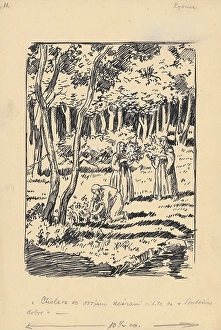 Gathering Prints: Ctislava and her daughters felt good in Budatin... 1928. Creator: Andrej Kovacik