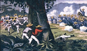 Bosch Gallery: Cuba War, defeat of the forces of Calixto Garcia by the column of General Bosch, drawing, 1898