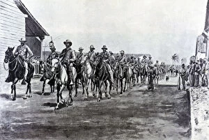 Images Dated 25th July 2013: Cuba War, Spanish troops riding back from an expedition, engraving, 1897