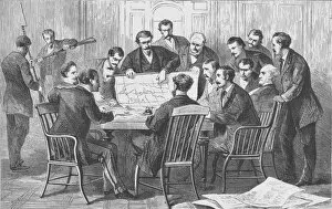The Cuban insurrectionistss meeting in their headquarters, on the corner of Rector Street and Broa Artist