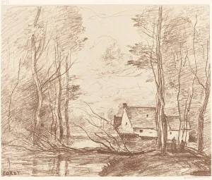 Cliche Verre Prints: The Mill of Cuincy, near Douai (Le Moulin de Cuincy, pres Douai), 1871