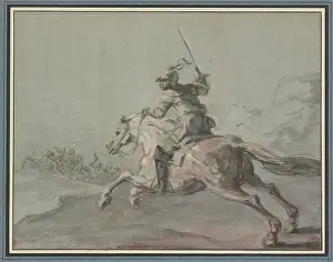 Cavalry Prints: A cuirassier leaping to the left, 18th century. Creator: Jean-Baptiste Robin