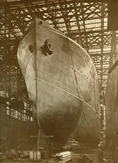 Cunard Prints: The Cunard Aurania (14, 000 Tons) on the Stocks at Newcastle-On-Tyne, c1930