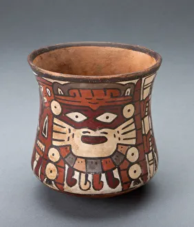 Walking Staff Gallery: Cup Depicting a Masked Performer Holding Staffs, 180 B.C. / A.D. 500. Creator: Unknown