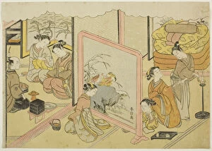Harunobu Collection: A Cup of Sake before Bed (Toko sakazuki), the sixth sheet of the series 'Marriage in... c. 1769