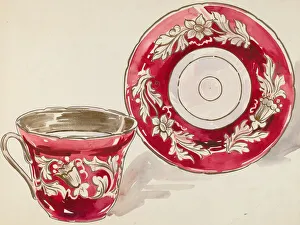 Tea Service Prints: Cup and Saucer, c. 1936. Creator: Lillian Causey