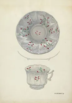 Awata Ware Prints: Cup and Saucer, c. 1937. Creator: Irene M. Burge