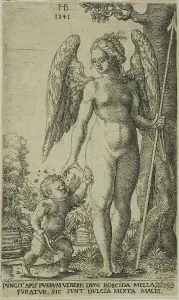 Winged Figures Prints: Cupid Bringing and Honeycomb to Venus, 1541. Creator: Hans Brosamer