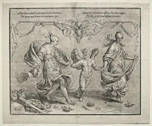 Cupid dancing with two allegorical women, 1612. Creator: Paulus Moreelse (Dutch, 1571-1638)