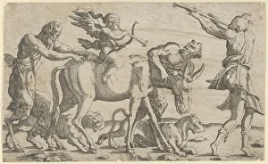 Blindfold Gallery: Cupid being led blindfolded on a donkey, 1540-56. Creator: Leon Davent