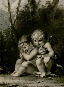 Amor Collection: Cupid and little girl playing with a cat. Creator: Prud hon, Pierre-Paul (1758-1823)