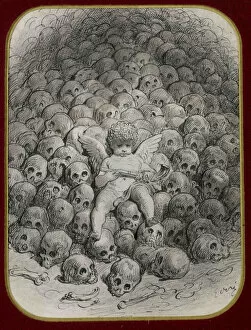 Angels Collection: Cupid with a Pistol on Top of a Mountain of Skull