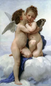Academic Prints: Cupid and Psyche as Children, (The first kiss), 1890. Artist: William-Adolphe Bouguereau