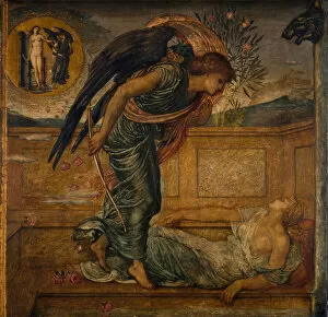 Burne Jones Gallery: Cupid and Psyche - Palace Green Murals - Cupid Finding Psyche Asleep by a Fountain, 1881