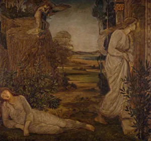 Sir Edward Coley Prints: Cupid and Psyche - Palace Green Murals - Zephyrus Bearing Psyche to the Mountain, 1881
