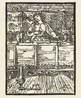 Epic Poem Prints: Cupid and Psyche - Psyche sits down to eat, 1880. Creator: Sir Edward Coley Burne-Jones