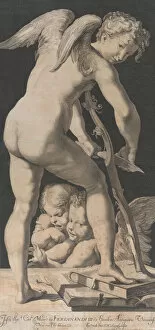 Correggio Collection: Cupid sharpening his bow, 1645-72. Creator: Franciscus van der Steen