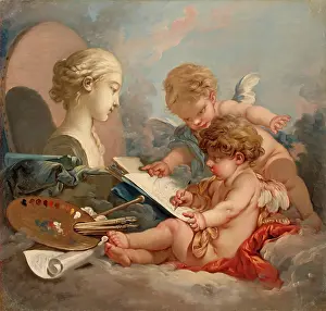 Bust Prints: Cupids. Allegory of Painting, 1760. Creator: Francois Boucher