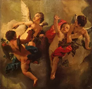 State Hermitage Gallery: Cupids with Grapes. Series Four Seasons, 1740s. Creator: Tiepolo, Giambattista