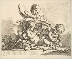 Musi Gallery: Three Cupids, Two Playing Music, One Holding Palm Leaves. Creator: Louis Felix de la Rue