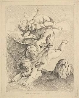 De La Rue Gallery: Three Cupids Turning a Somersault, an Eagle on the Right. Creator: Louis Felix de la Rue