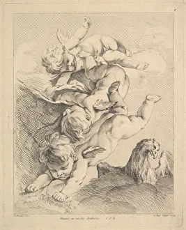 De La Rue Louis Felix Gallery: Three Cupids Turning a Somersault, an Eagle on the Right. Creator: Louis Felix de la Rue