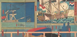 Images Dated 26th October 2020: Curio Shop in Yokohama, 3rd month, 1860. Creator: Sadahide Utagawa