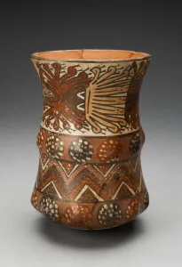 Nazca Prints: Curved Beaker with Rows of Abstract Masks and Geometric Motifs, 180 B. C. / A. D. 500