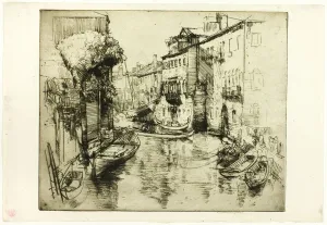 Canal Boat Prints: The Curved Canal, 1909. Creator: Donald Shaw MacLaughlan