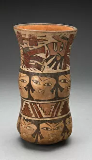 Violence Gallery: Curving Beaker with Rows of Abstract Human Faces and Sacrifice, 180 B.C. / A.D. 500